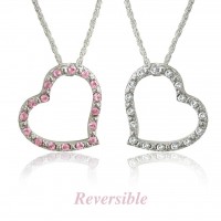 N755 Reversible Silver Plated Crystal Heart Necklace 3 Color103013-Light Pink & Clear